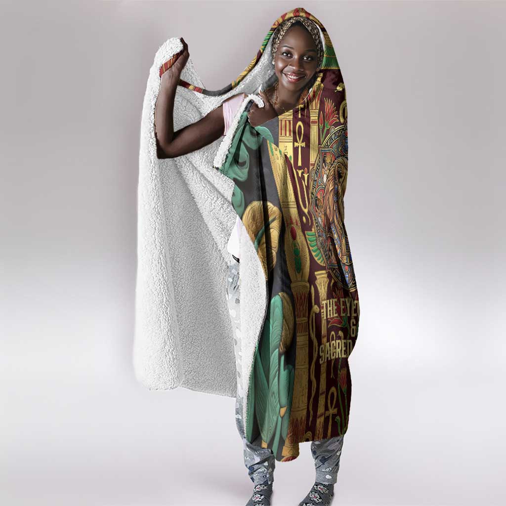 Sekhmet Hooded Blanket with Eye of Ra and Sacred Lion Symbol in Egyptian Healer
