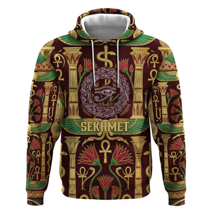 Sekhmet Hoodie with Eye of Ra and Sacred Lion Symbol in Egyptian Healer