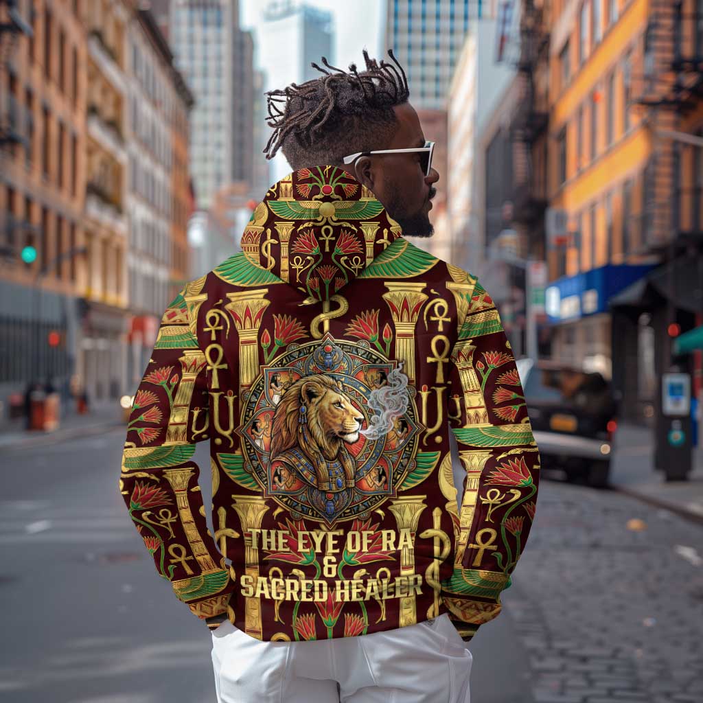 Sekhmet Hoodie with Eye of Ra and Sacred Lion Symbol in Egyptian Healer