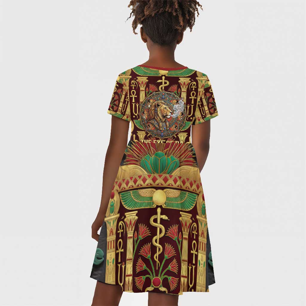 Sekhmet Kid Short Sleeve Dress with Eye of Ra and Sacred Lion Symbol in Egyptian Healer