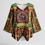 Sekhmet Kimono Sleeve Blouse with Eye of Ra and Sacred Lion Symbol in Egyptian Healer