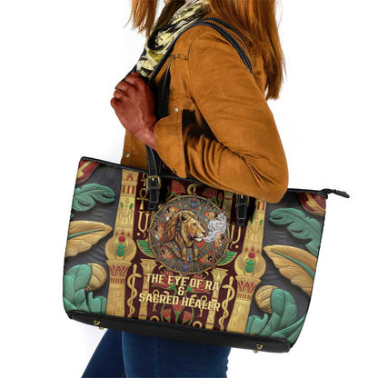 Sekhmet Leather Tote Bag with Eye of Ra and Sacred Lion Symbol in Egyptian Healer