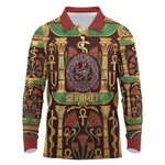 Sekhmet Long Sleeve Polo Shirt with Eye of Ra and Sacred Lion Symbol in Egyptian Healer