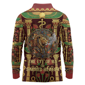 Sekhmet Long Sleeve Polo Shirt with Eye of Ra and Sacred Lion Symbol in Egyptian Healer