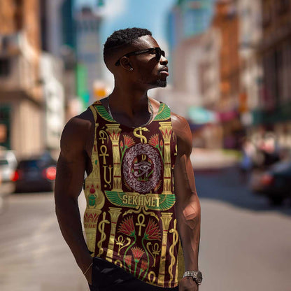 Sekhmet Men Tank Top with Eye of Ra and Sacred Lion Symbol in Egyptian Healer