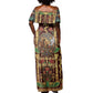Sekhmet Off Shoulder Maxi Dress with Eye of Ra and Sacred Lion Symbol in Egyptian Healer