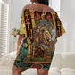 Sekhmet Off Shoulder Short Dress with Eye of Ra and Sacred Lion Symbol in Egyptian Healer