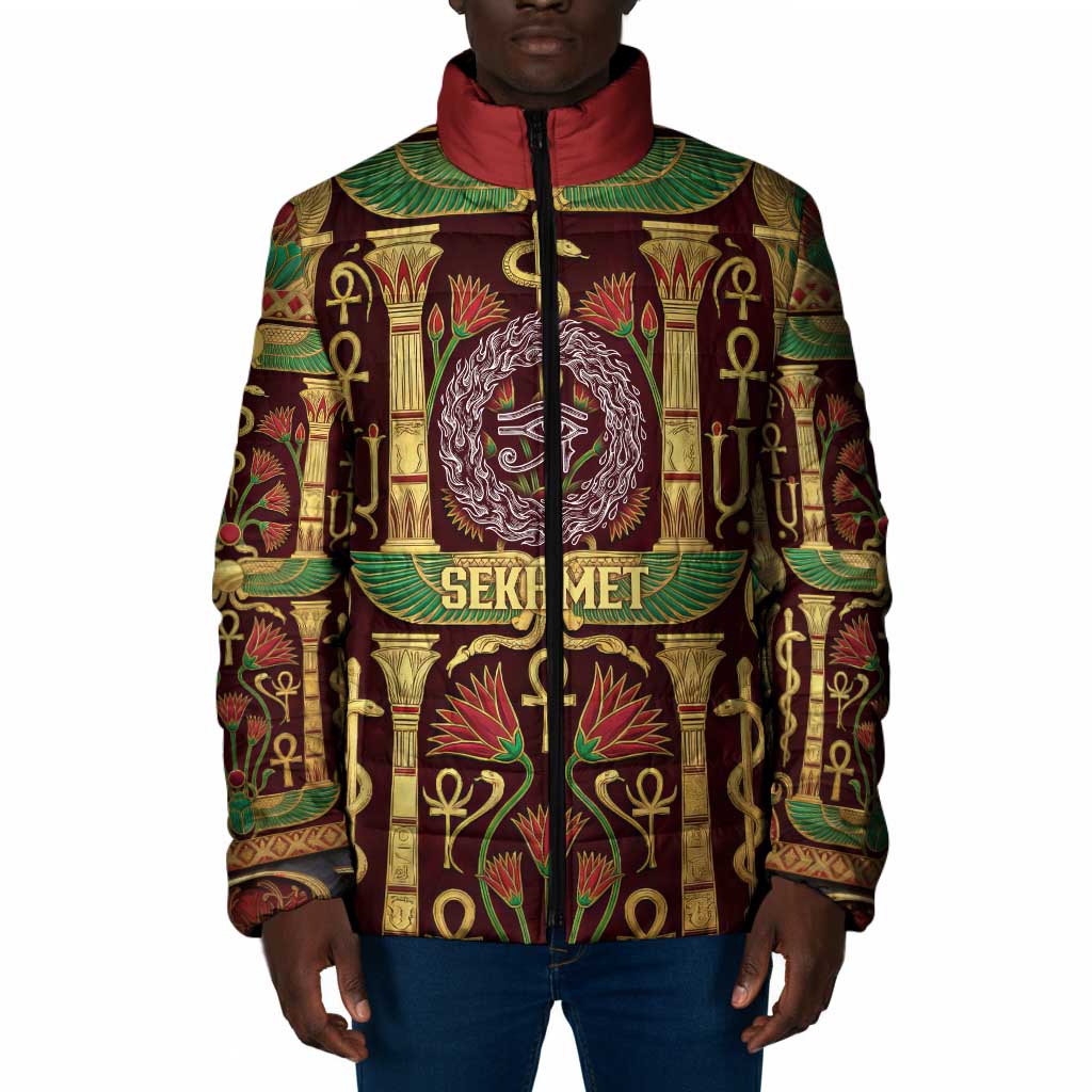 Sekhmet Padded Jacket with Eye of Ra and Sacred Lion Symbol in Egyptian Healer