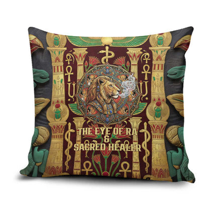 Sekhmet Pillow Cover with Eye of Ra and Sacred Lion Symbol in Egyptian Healer