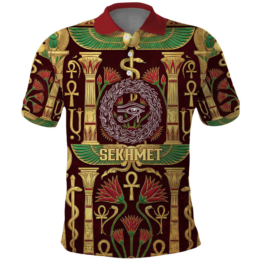 Sekhmet Polo Shirt with Eye of Ra and Sacred Lion Symbol in Egyptian Healer