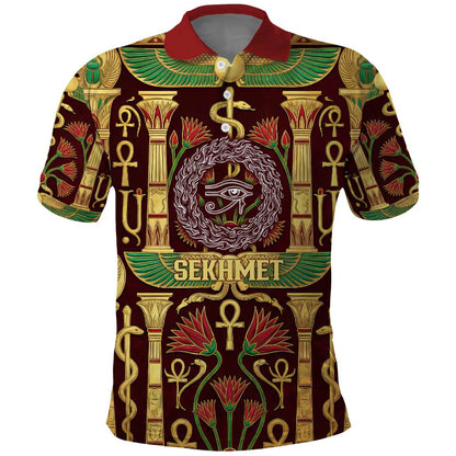 Sekhmet Polo Shirt with Eye of Ra and Sacred Lion Symbol in Egyptian Healer