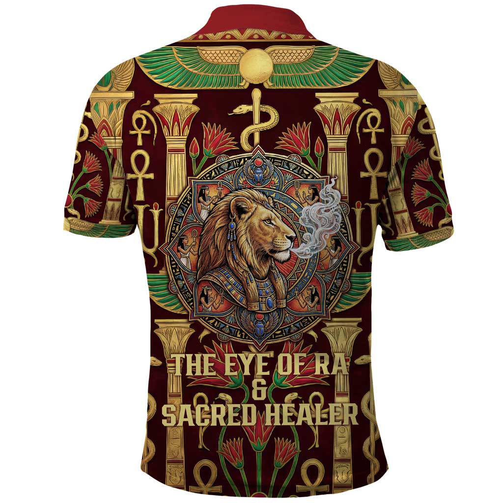 Sekhmet Polo Shirt with Eye of Ra and Sacred Lion Symbol in Egyptian Healer