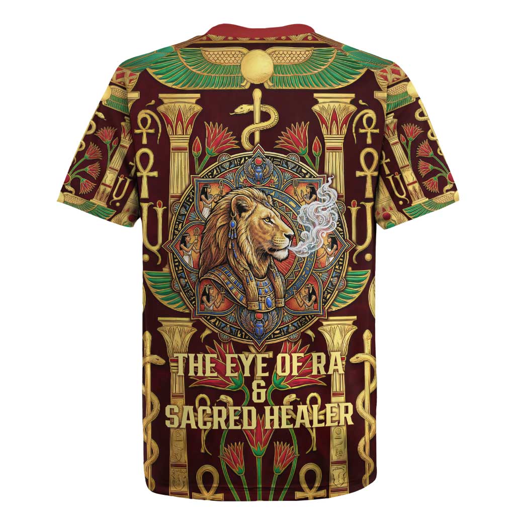 Sekhmet Rugby Jersey with Eye of Ra and Sacred Lion Symbol in Egyptian Healer