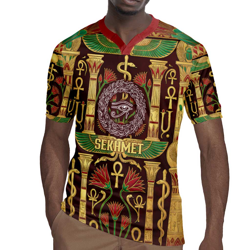 Sekhmet Rugby Jersey with Eye of Ra and Sacred Lion Symbol in Egyptian Healer