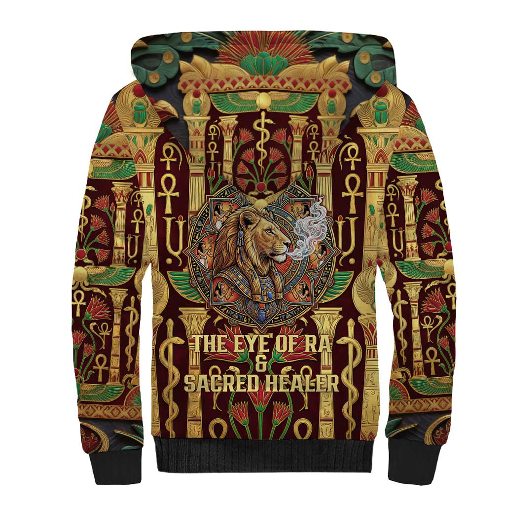 Sekhmet Sherpa Hoodie with Eye of Ra and Sacred Lion Symbol in Egyptian Healer