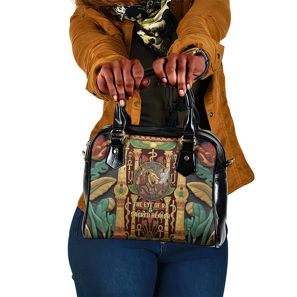 Sekhmet Shoulder Handbag with Eye of Ra and Sacred Lion Symbol in Egyptian Healer