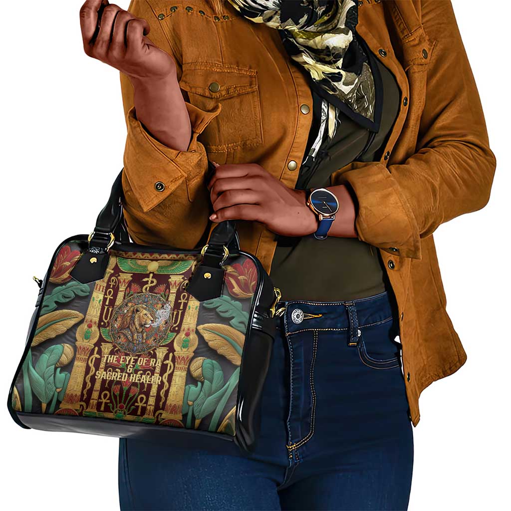 Sekhmet Shoulder Handbag with Eye of Ra and Sacred Lion Symbol in Egyptian Healer