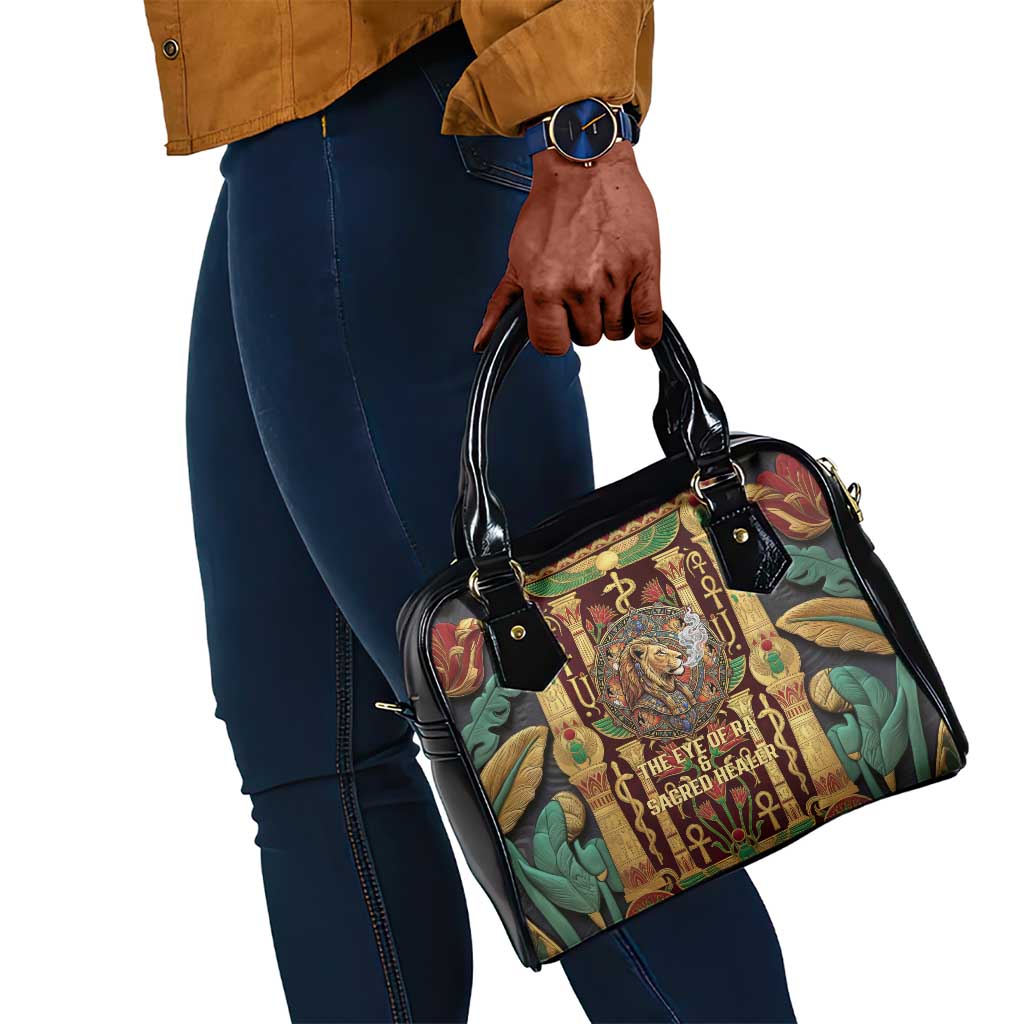 Sekhmet Shoulder Handbag with Eye of Ra and Sacred Lion Symbol in Egyptian Healer