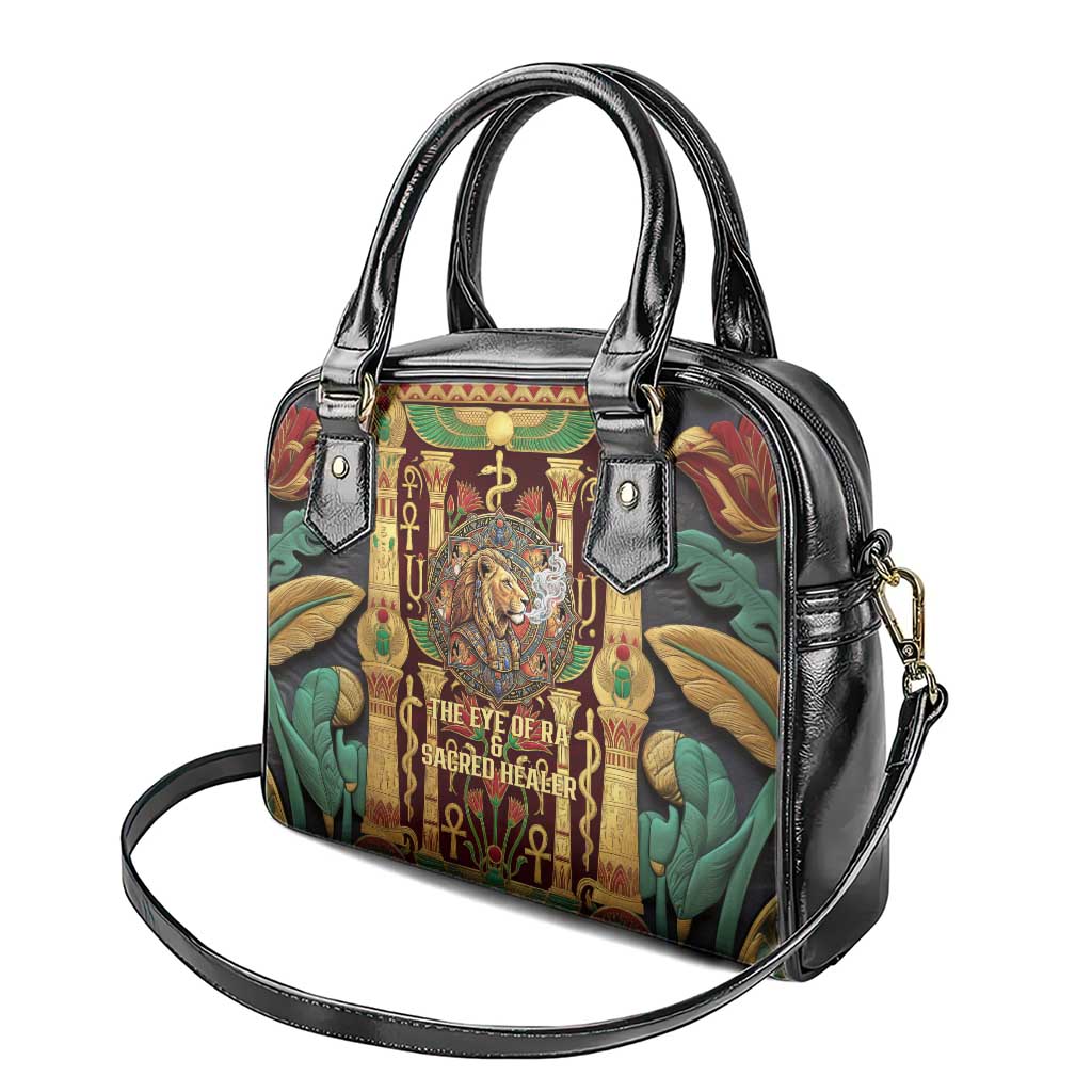 Sekhmet Shoulder Handbag with Eye of Ra and Sacred Lion Symbol in Egyptian Healer