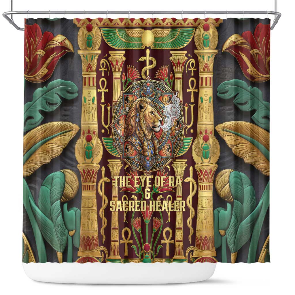 Sekhmet Shower Curtain with Eye of Ra and Sacred Lion Symbol in Egyptian Healer