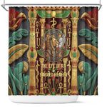 Sekhmet Shower Curtain with Eye of Ra and Sacred Lion Symbol in Egyptian Healer