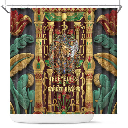 Sekhmet Shower Curtain with Eye of Ra and Sacred Lion Symbol in Egyptian Healer