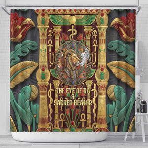 Sekhmet Shower Curtain with Eye of Ra and Sacred Lion Symbol in Egyptian Healer