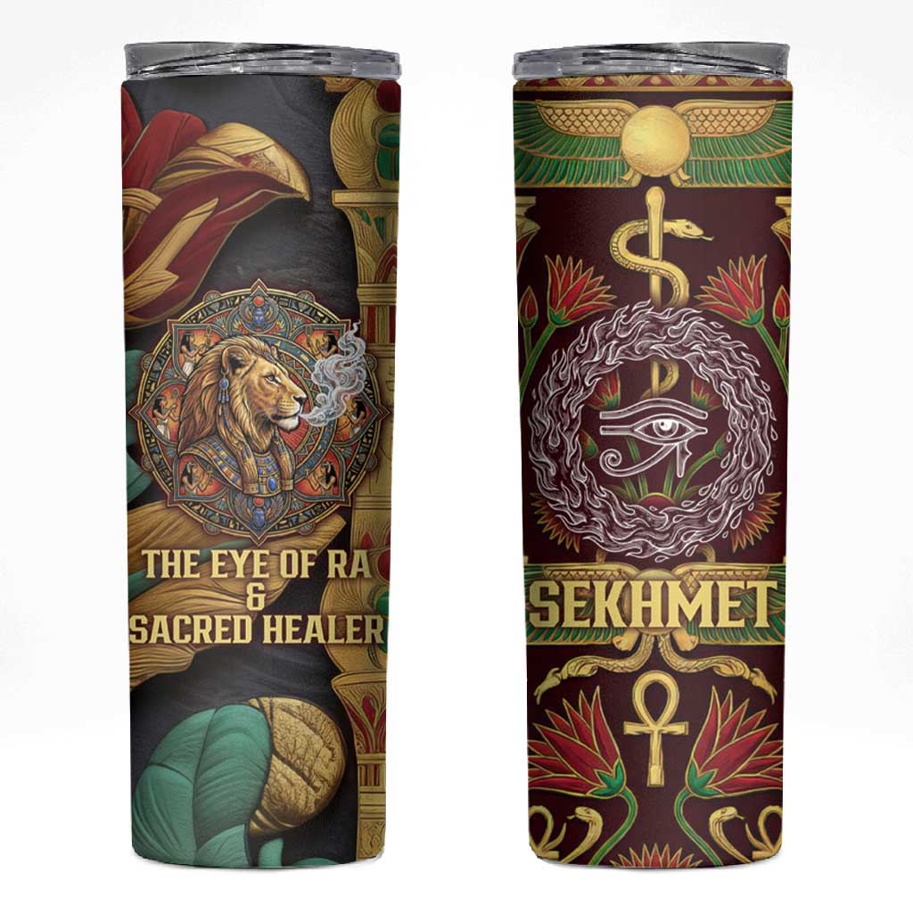 Sekhmet Skinny Tumbler with Eye of Ra and Sacred Lion Symbol in Egyptian Healer