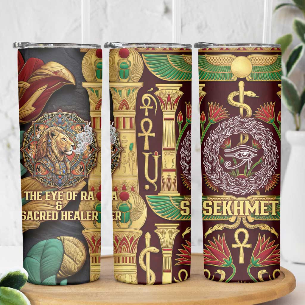 Sekhmet Skinny Tumbler with Eye of Ra and Sacred Lion Symbol in Egyptian Healer