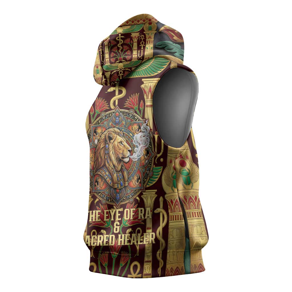 Sekhmet Sleeveless Hoodie with Eye of Ra and Sacred Lion Symbol in Egyptian Healer