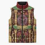 Sekhmet Sleeveless Puffer Jacket with Eye of Ra and Sacred Lion Symbol in Egyptian Healer