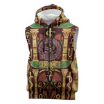Sekhmet Sleeveless Zip Hoodie with Eye of Ra and Sacred Lion Symbol in Egyptian Healer