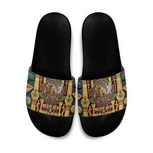 Sekhmet Slide Sandals with Eye of Ra and Sacred Lion Symbol in Egyptian Healer