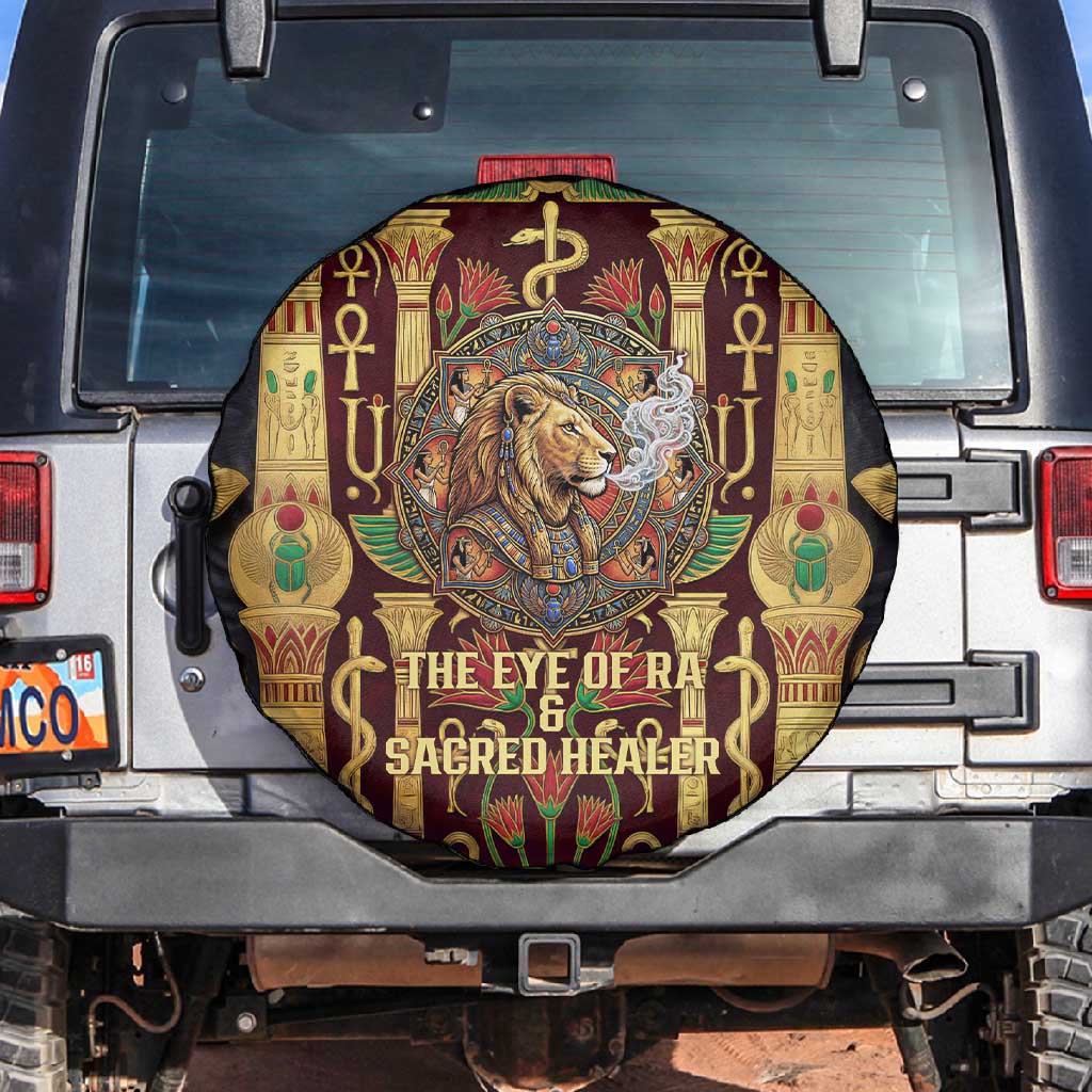 Sekhmet Spare Tire Cover with Eye of Ra and Sacred Lion Symbol in Egyptian Healer