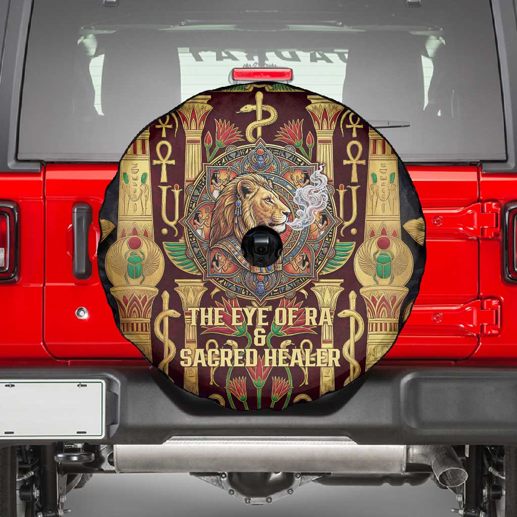 Sekhmet Spare Tire Cover with Eye of Ra and Sacred Lion Symbol in Egyptian Healer
