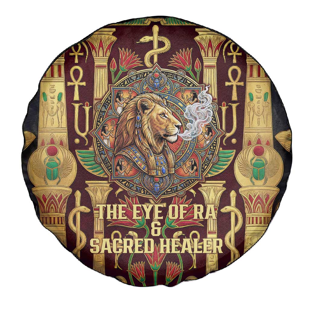 Sekhmet Spare Tire Cover with Eye of Ra and Sacred Lion Symbol in Egyptian Healer