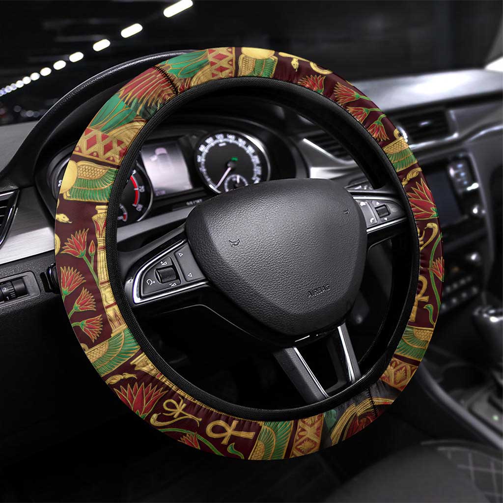 Sekhmet Steering Wheel Cover with Eye of Ra and Sacred Lion Symbol in Egyptian Healer