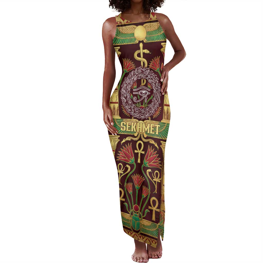 Sekhmet Tank Maxi Dress with Eye of Ra and Sacred Lion Symbol in Egyptian Healer