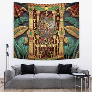 Sekhmet Tapestry with Eye of Ra and Sacred Lion Symbol in Egyptian Healer