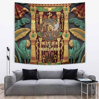 Sekhmet Tapestry with Eye of Ra and Sacred Lion Symbol in Egyptian Healer