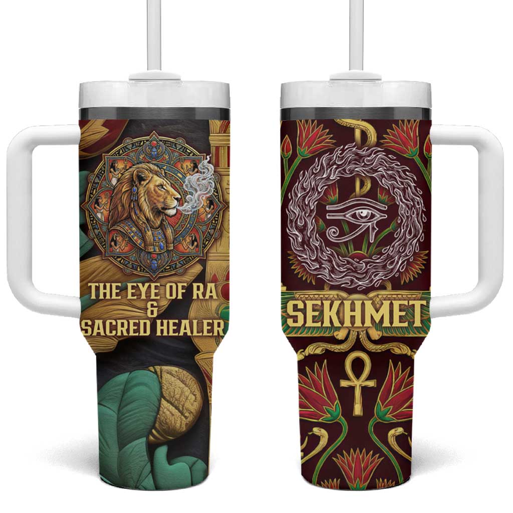 Sekhmet Tumbler With Handle with Eye of Ra and Sacred Lion Symbol in Egyptian Healer