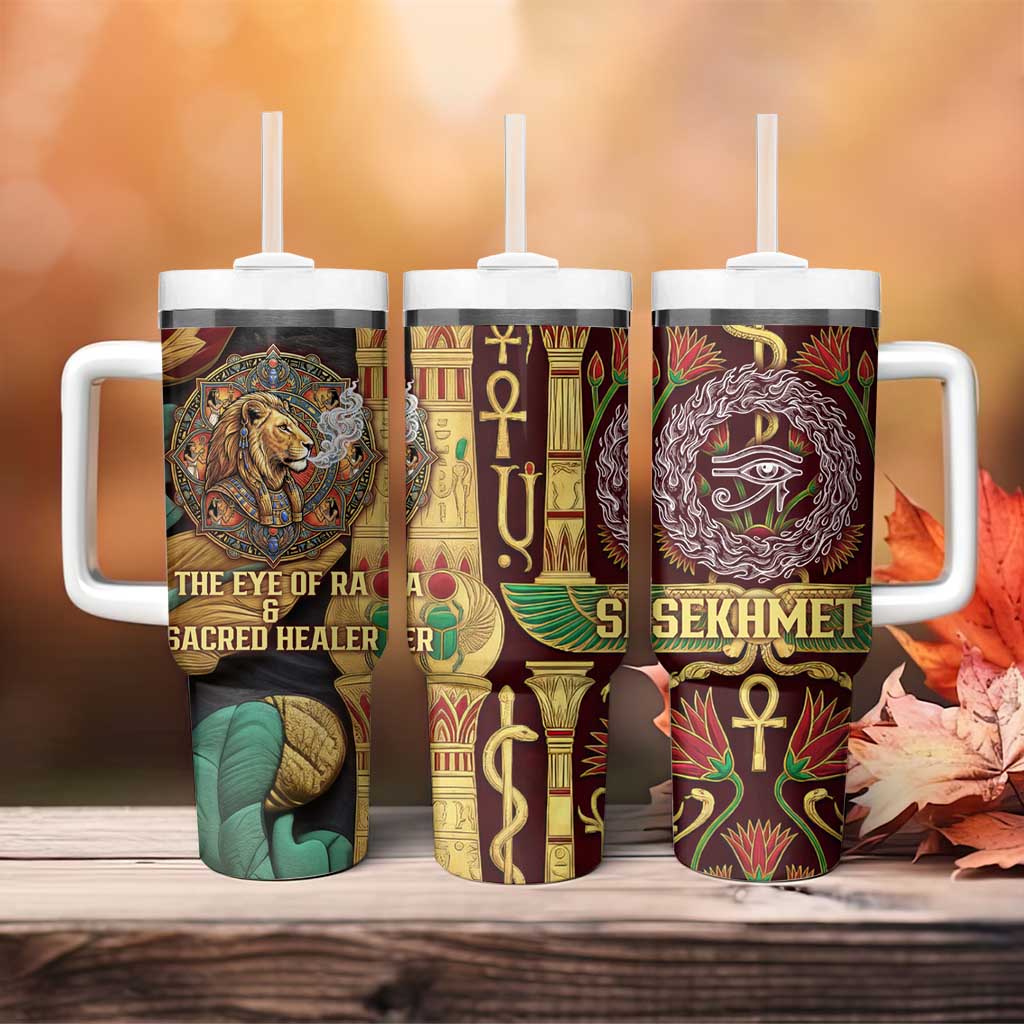 Sekhmet Tumbler With Handle with Eye of Ra and Sacred Lion Symbol in Egyptian Healer