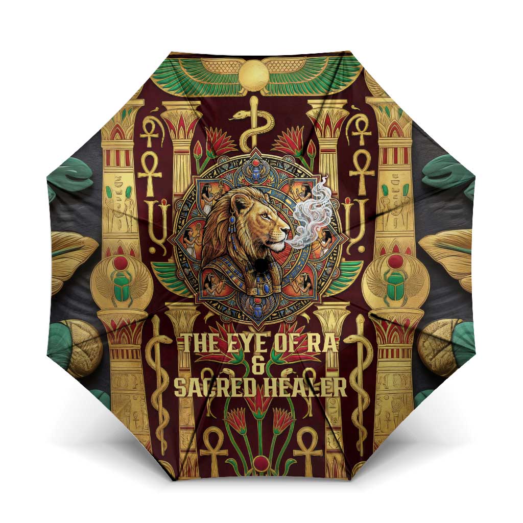Sekhmet Umbrella with Eye of Ra and Sacred Lion Symbol in Egyptian Healer