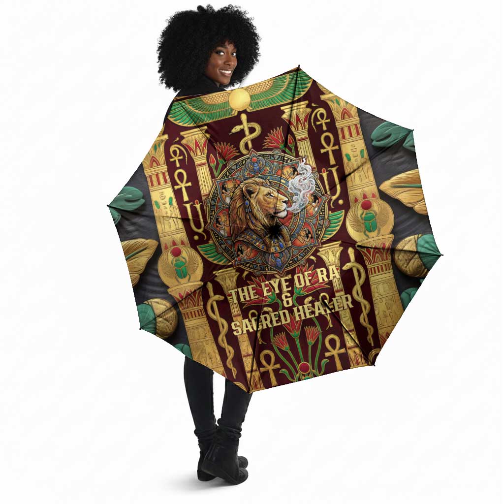 Sekhmet Umbrella with Eye of Ra and Sacred Lion Symbol in Egyptian Healer