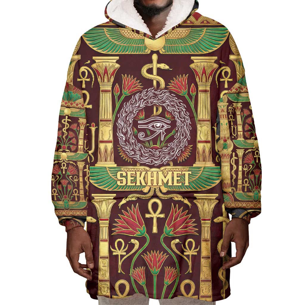 Sekhmet Wearable Blanket Hoodie with Eye of Ra and Sacred Lion Symbol in Egyptian Healer