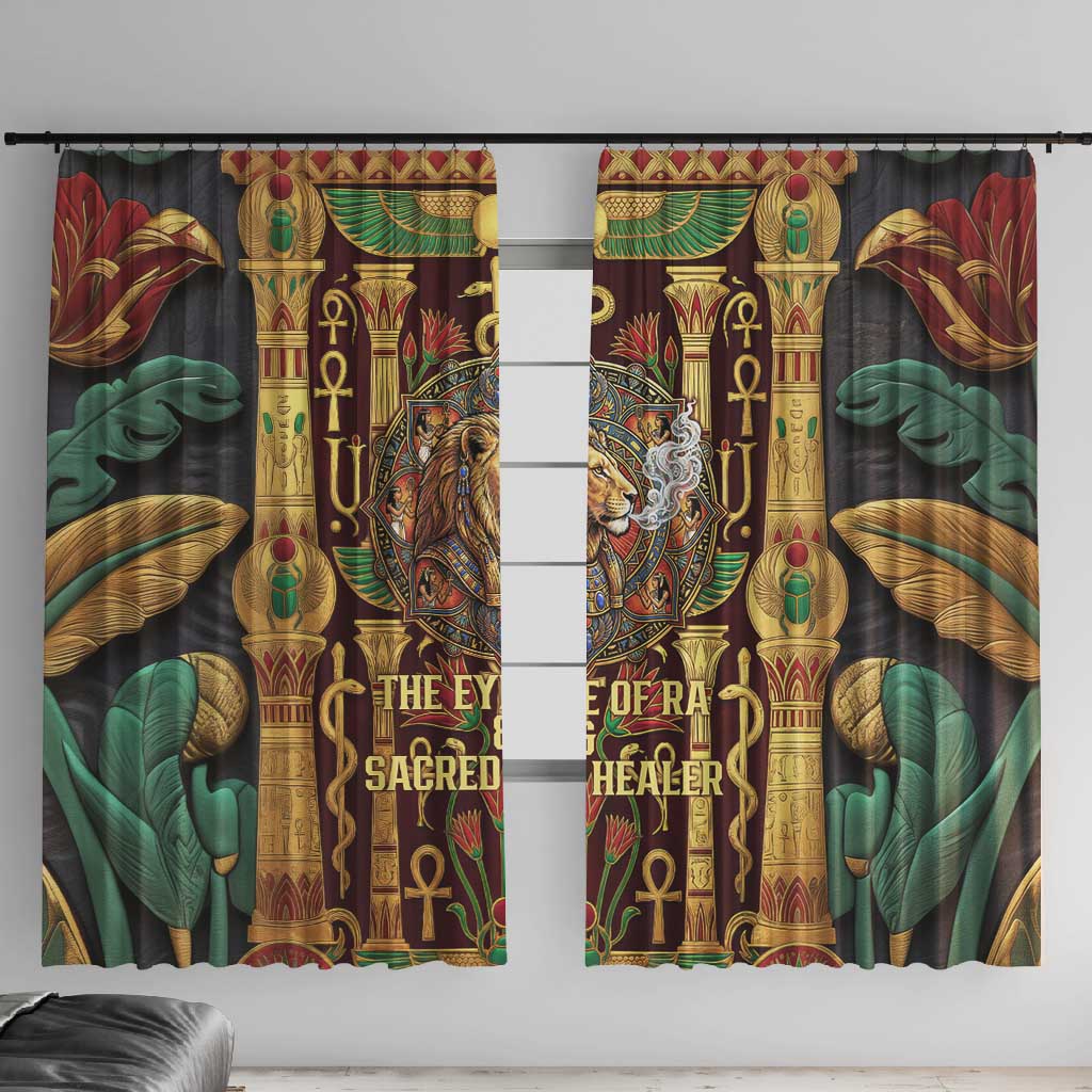 Sekhmet Window Curtain with Eye of Ra and Sacred Lion Symbol in Egyptian Healer
