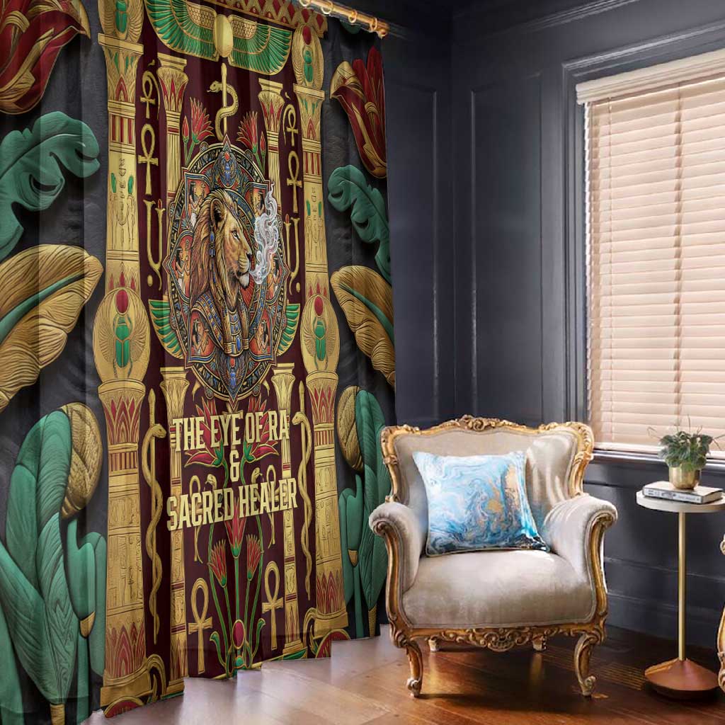 Sekhmet Window Curtain with Eye of Ra and Sacred Lion Symbol in Egyptian Healer