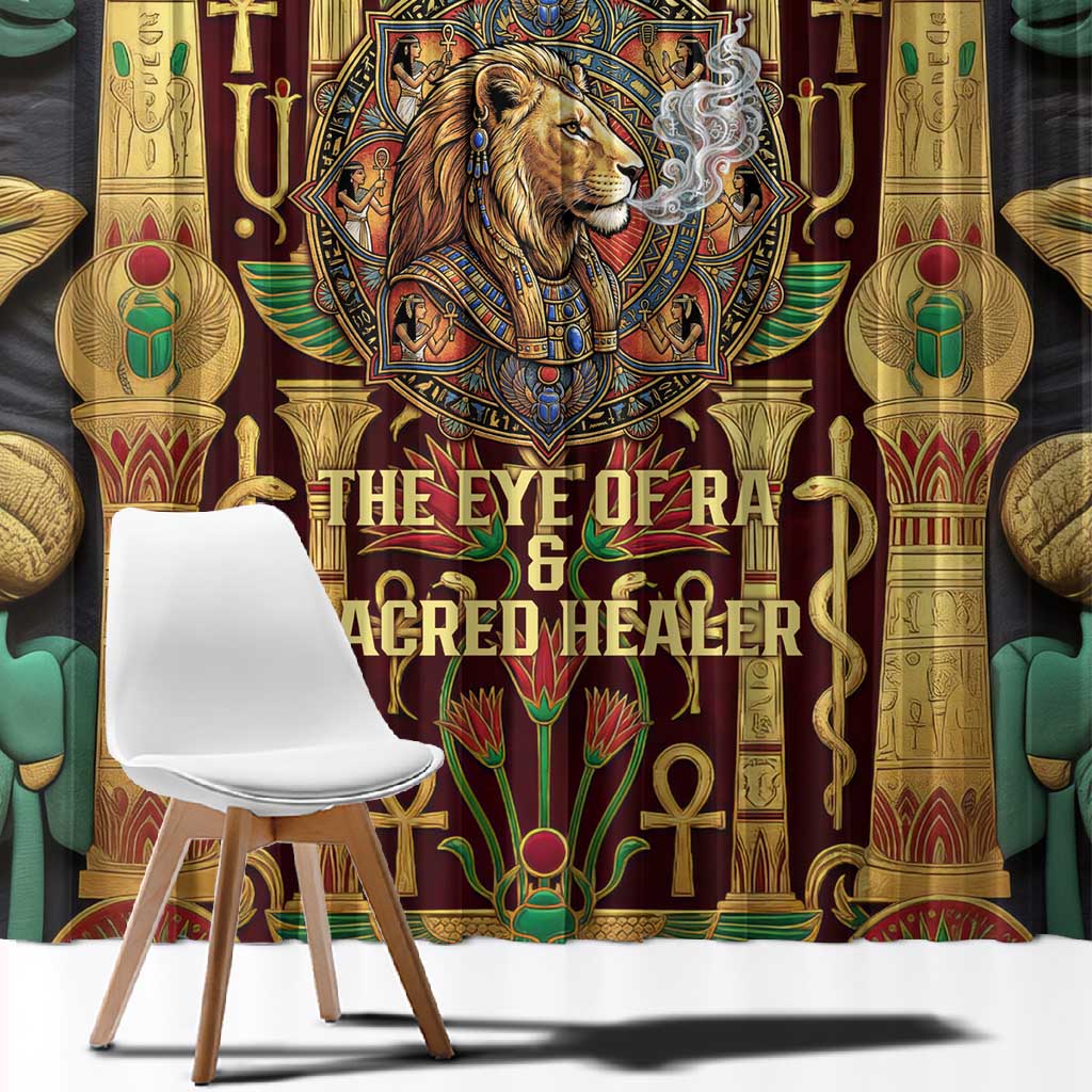 Sekhmet Window Curtain with Eye of Ra and Sacred Lion Symbol in Egyptian Healer