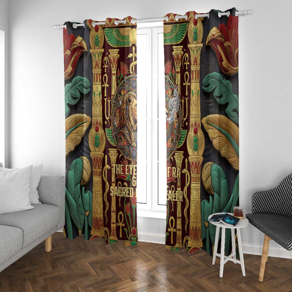 Sekhmet Window Curtain with Eye of Ra and Sacred Lion Symbol in Egyptian Healer
