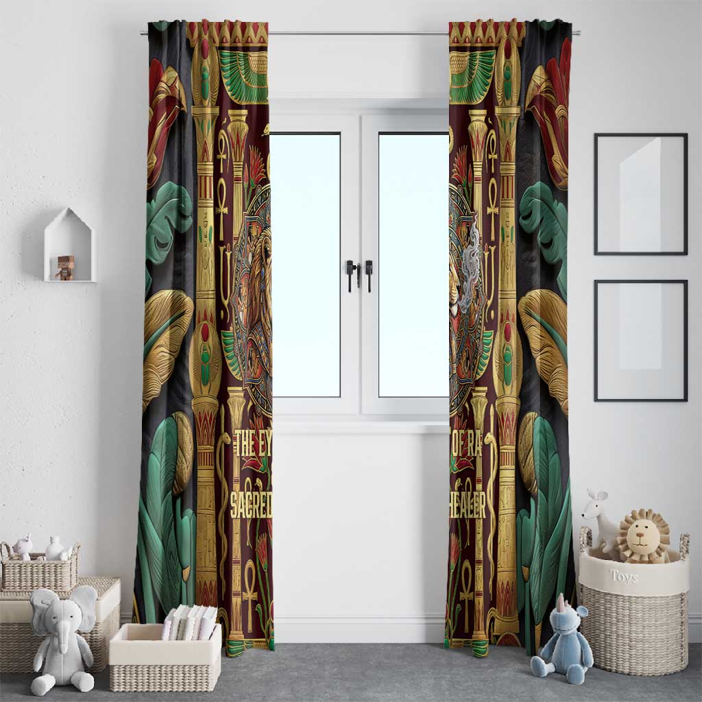 Sekhmet Window Curtain with Eye of Ra and Sacred Lion Symbol in Egyptian Healer